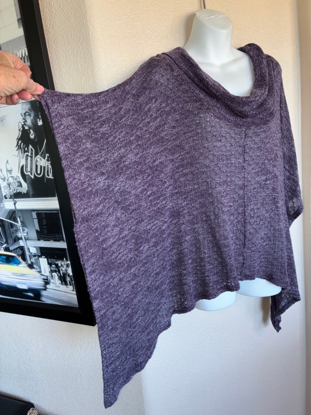 Maison Jules Purple Cowl-Neck Poncho Sweater, Loose Weave, Relaxed Fit. M - Picture 4 of 12